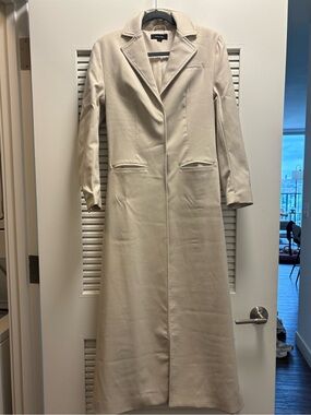 Womens Long Cream Single-Breasted Coat